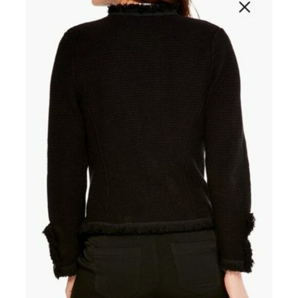 Nic+Zoe Jacket Black Textured Open Front Fringe Trim & Snap Cuff Detail Size XS - Picture 5 of 15